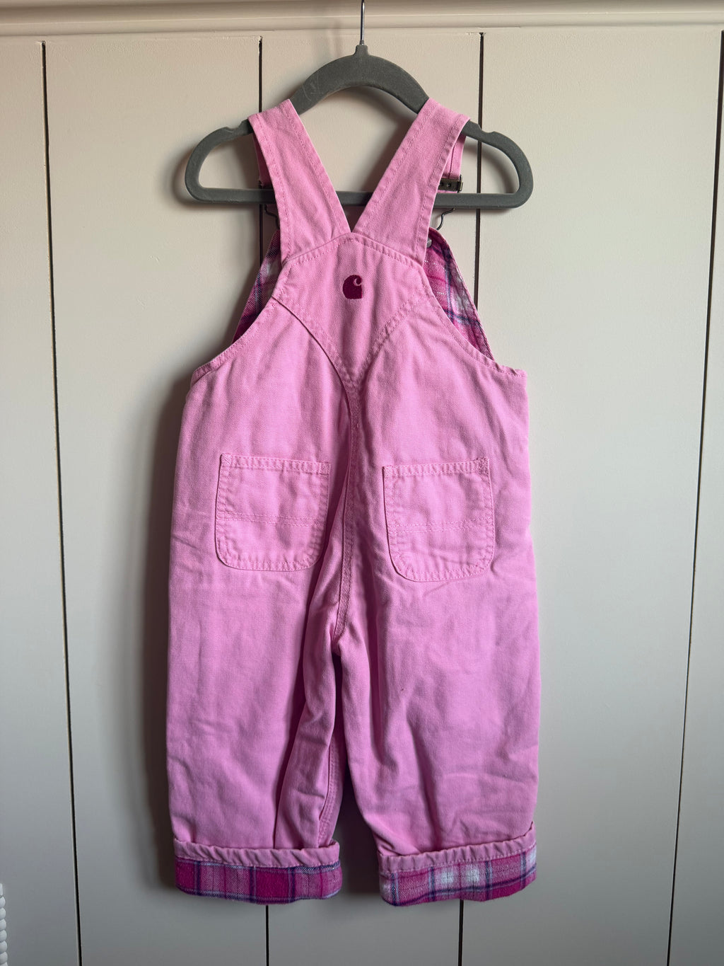 Carhartt Plaid Fleece Lined Pink Dungarees - Age 2