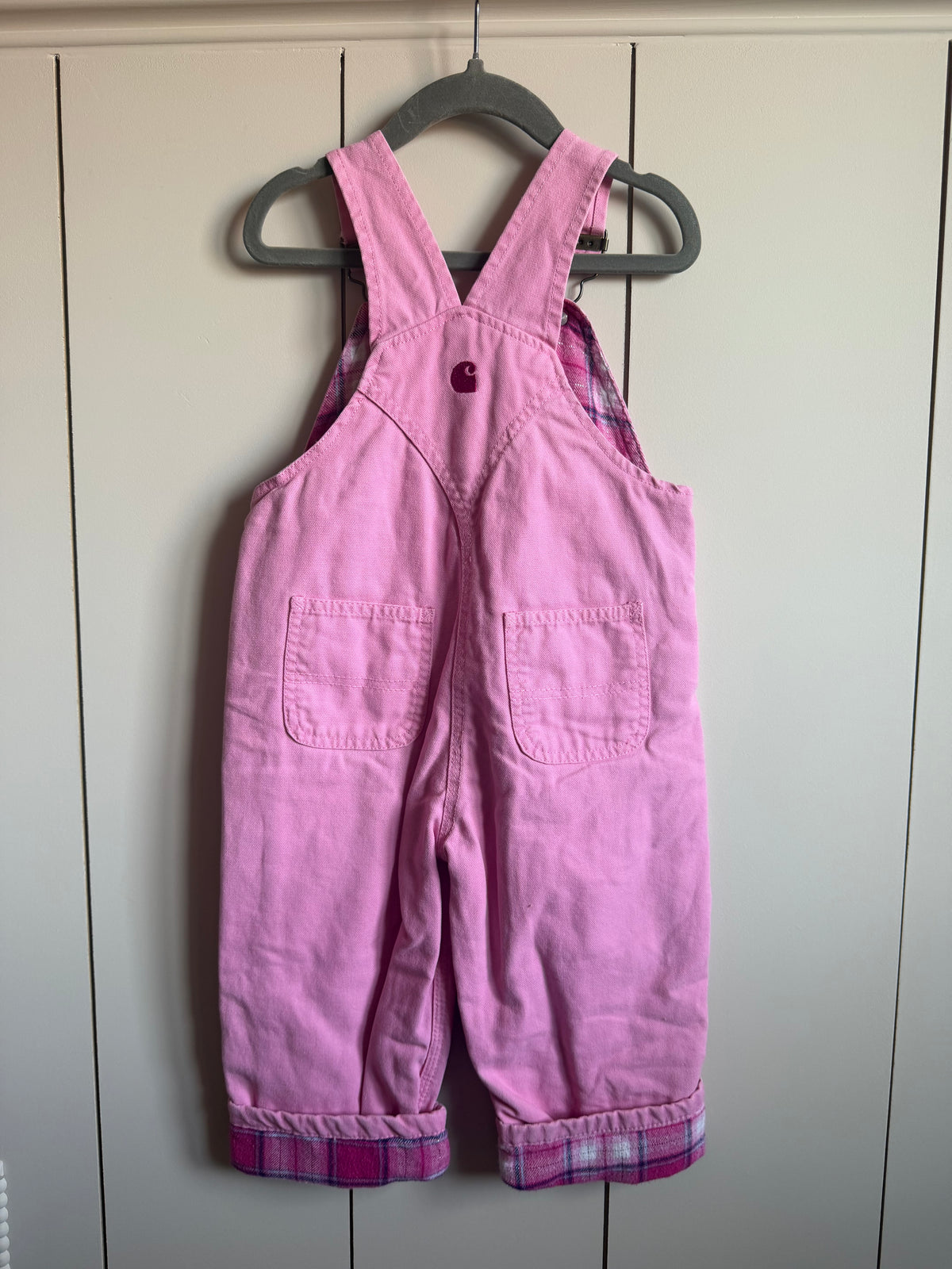 Carhartt Plaid Fleece Lined Pink Dungarees - Age 2