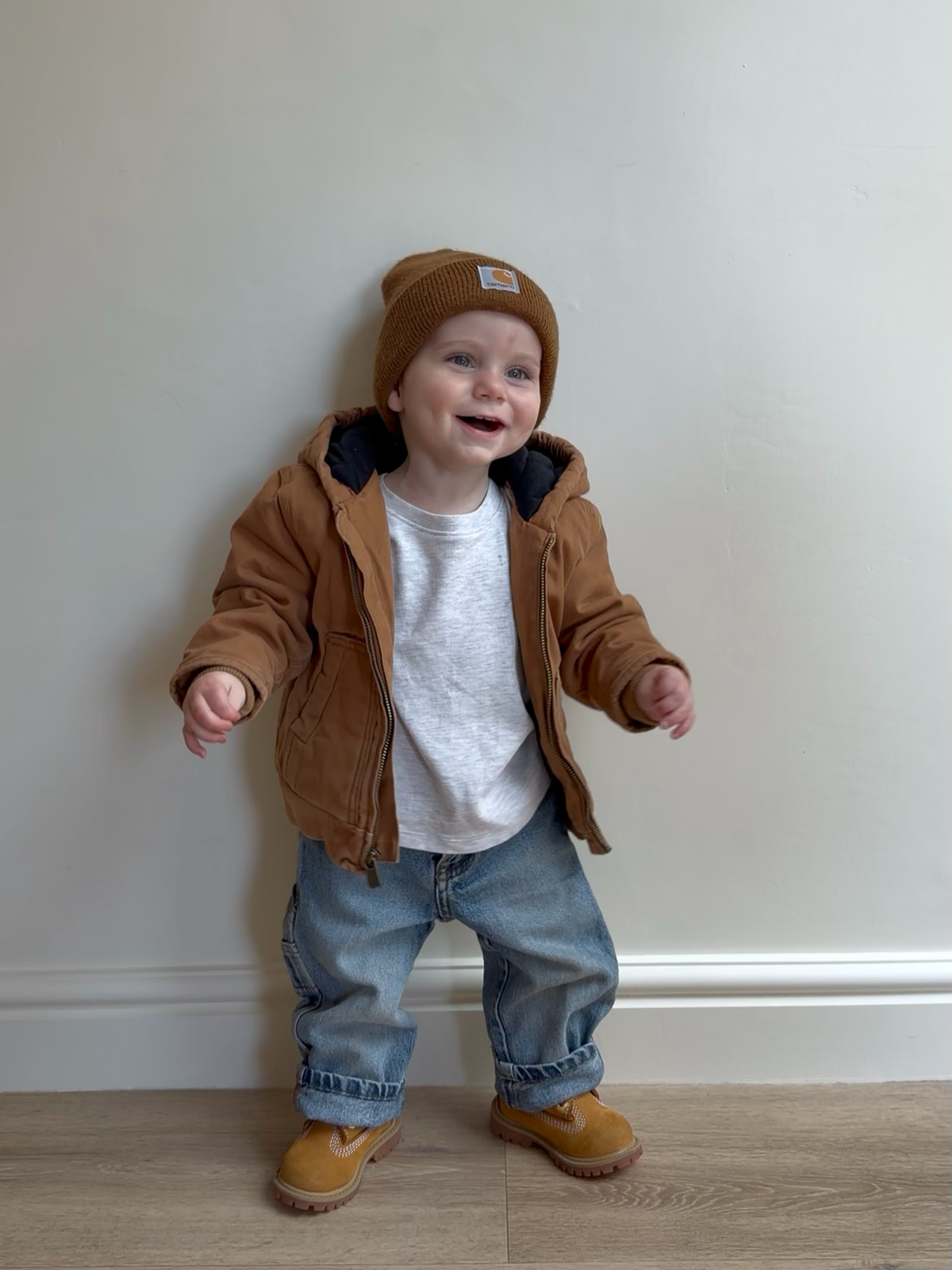 Carhartt Quilted Beige Hooded Jacket - Age 2