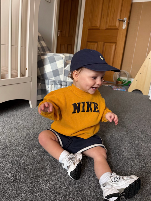 Nike Embroidered Spellout Mustard Sweatshirt - 18 months