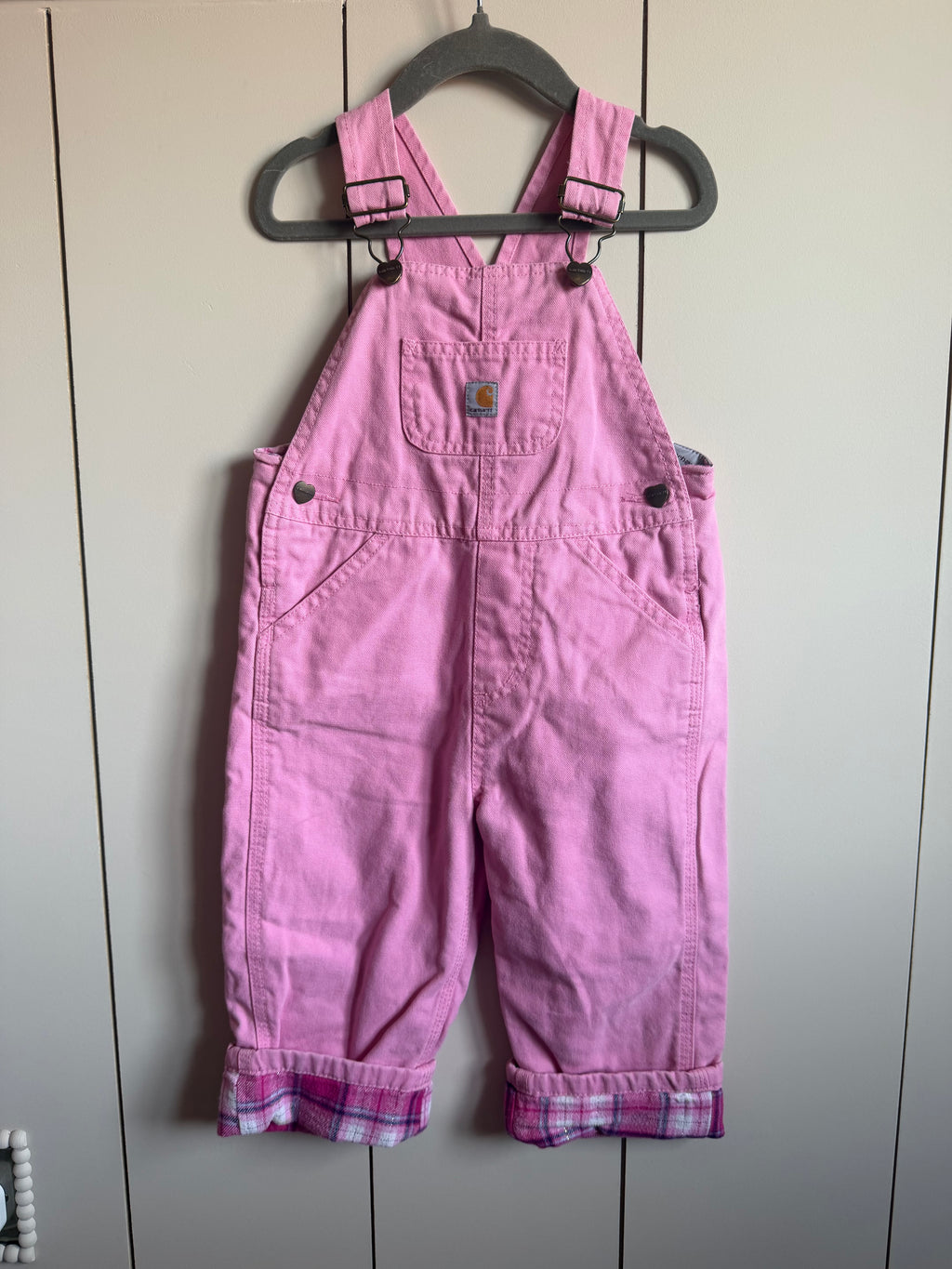 Carhartt Plaid Fleece Lined Pink Dungarees - Age 2