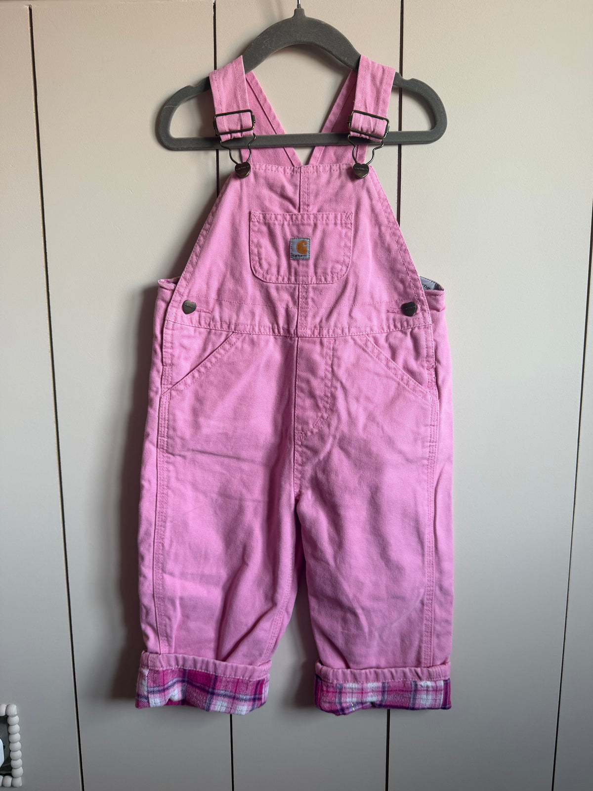 Carhartt Plaid Fleece Lined Pink Dungarees - Age 2
